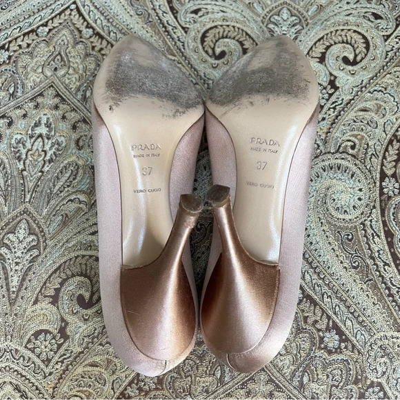 Prada Satin Blush Pink Snake Skin Toe Raso Heels Cocco Cammeo Cipria Size 7 COA - Picture 7 of 15
